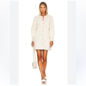 Magli Pascal,  Harriet short dress in ecru. Snap front, two pocket, mini dress L